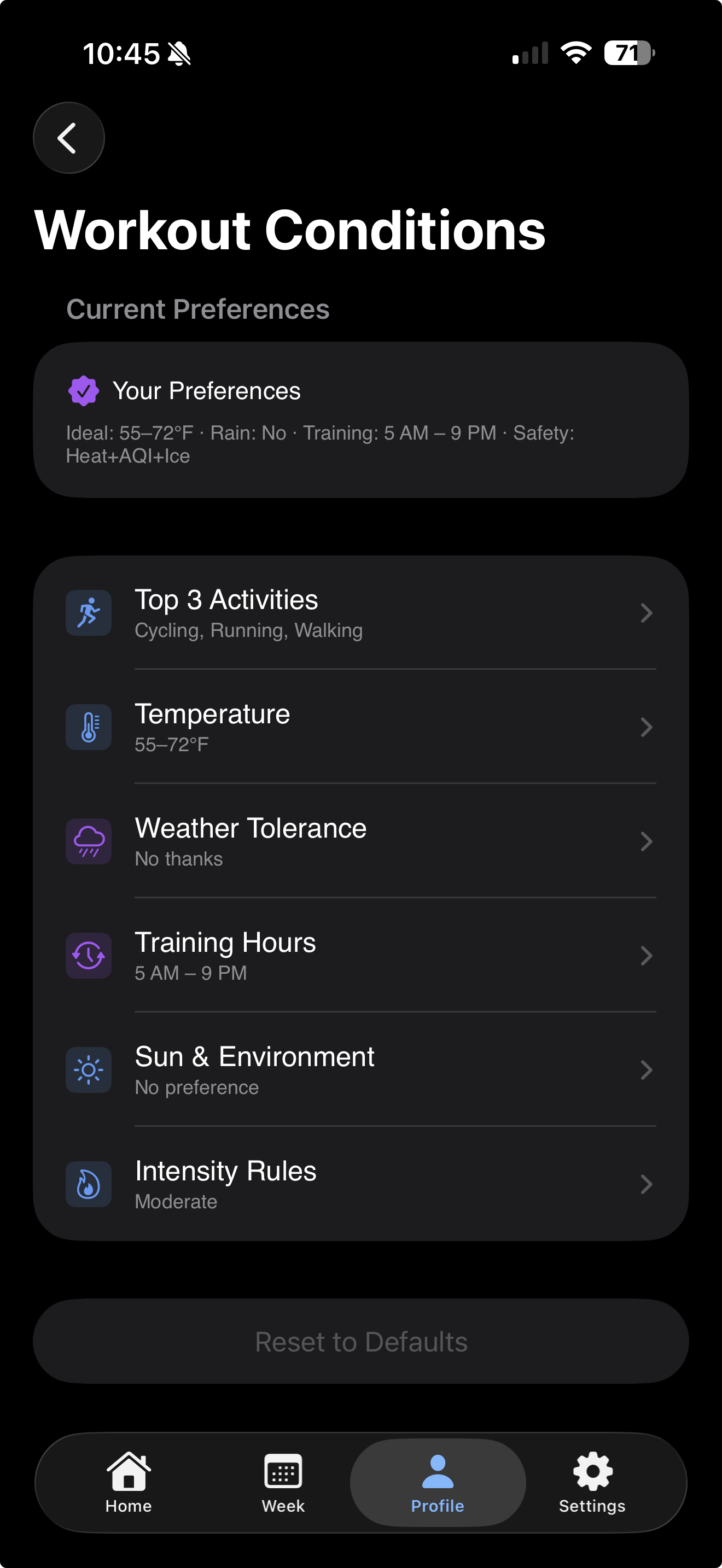 Conditions and tolerance settings