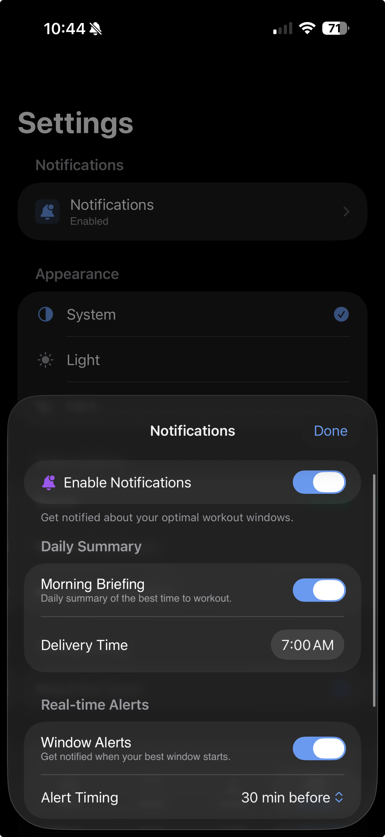 Notifications and morning briefing settings